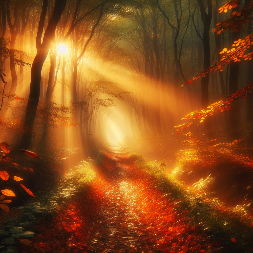 A sunlit forest path emerging from shadows, symbolizing moving forward from past mistakes toward a brighter future