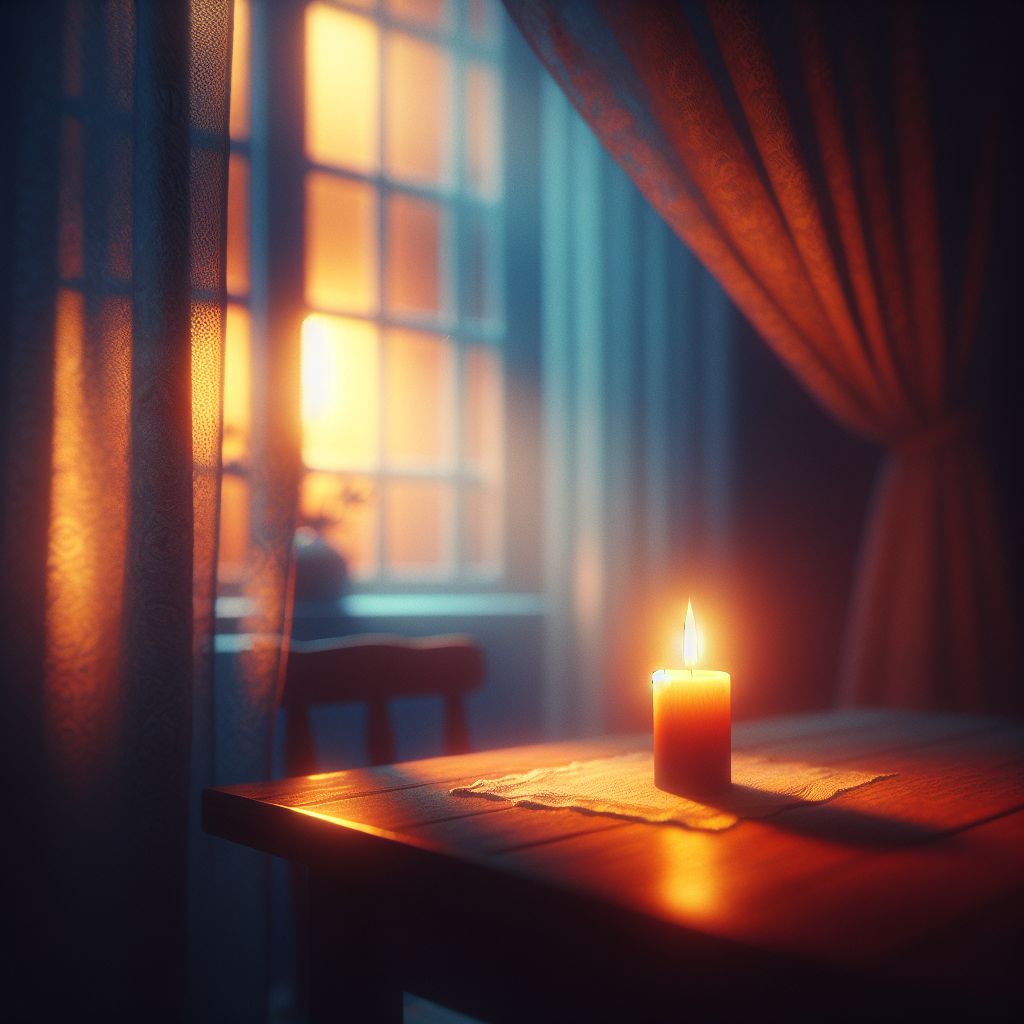 A small candle flame burning steadily in gentle twilight, symbolizing quiet inner strength
