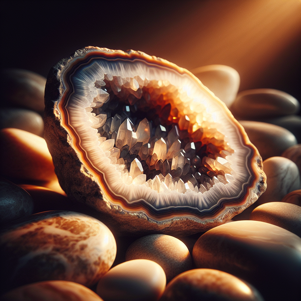 A raw geode revealing its crystalline interior, symbolizing the beauty found in imperfection and authenticity.