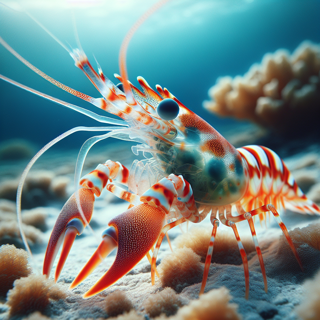 A colorful pistol shrimp displaying its characteristically large, asymmetrical claw used to create stunning shockwaves underwater.